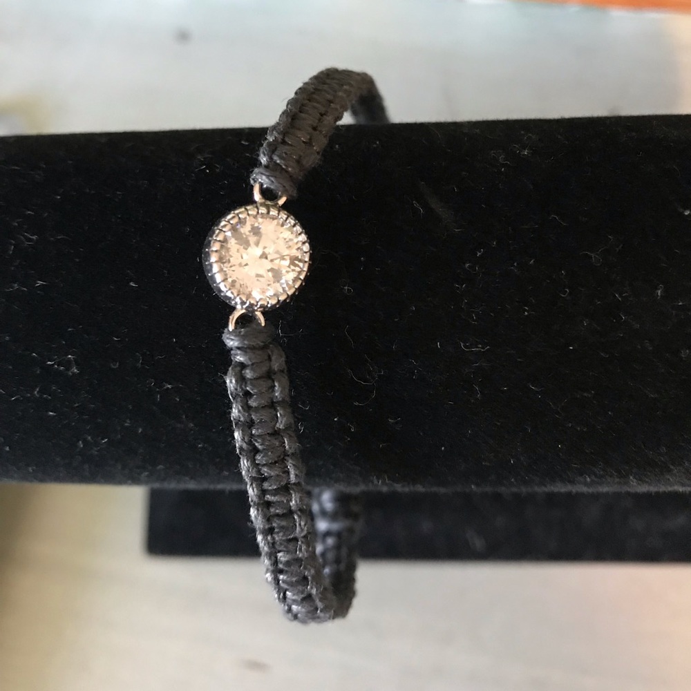 SOLD - Black Rope Bracelet with Crystal Charm NWOT